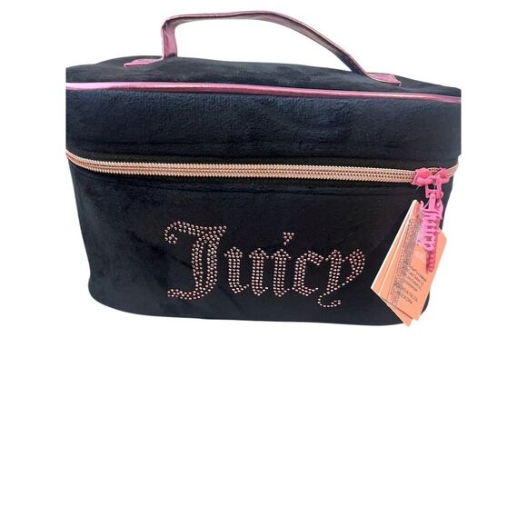 Juicy Couture Handbags - Juicy Couture Black Velour Makeup Bag Pink Handle Rhinestone Logo